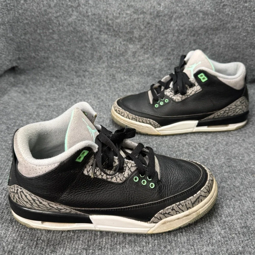 Jordan 3 Retro Kids 7Y Black Green Grey Elephant Print DM0967-031